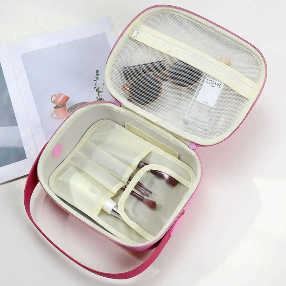 Simple Waterproof PU Cosmetic Bag Handle Square Portable Tote Bag LargeCapacity Zipper Wash Storage Bag WomenXJ250910