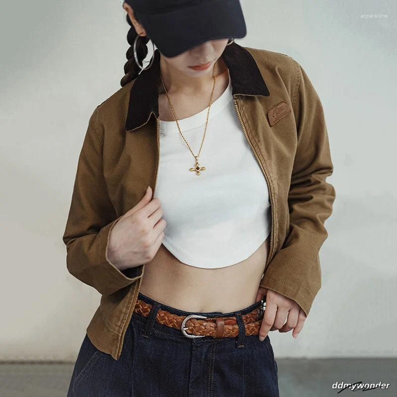Bomber Ladies Women's Khaki Canvas Workwear Jacket With Turn-Down Collar - Slim Fit Lightweight Spring Autumn Coat ddmywonder ddmywonder ddmywond