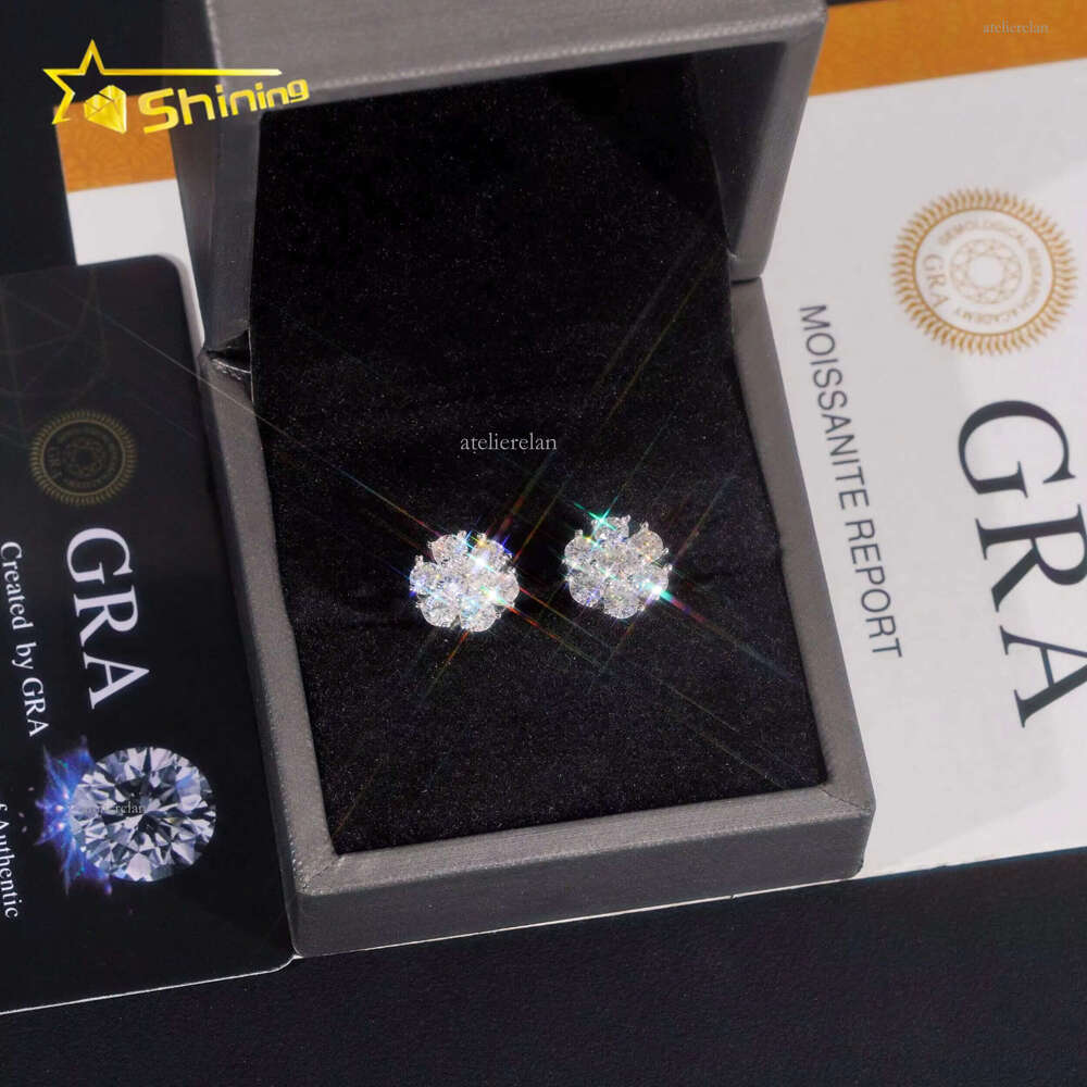High Quality Fine Jewelry Cluster Iced Out Sterling Sier 11MM Flower VVS Moissanite Stud Earrings