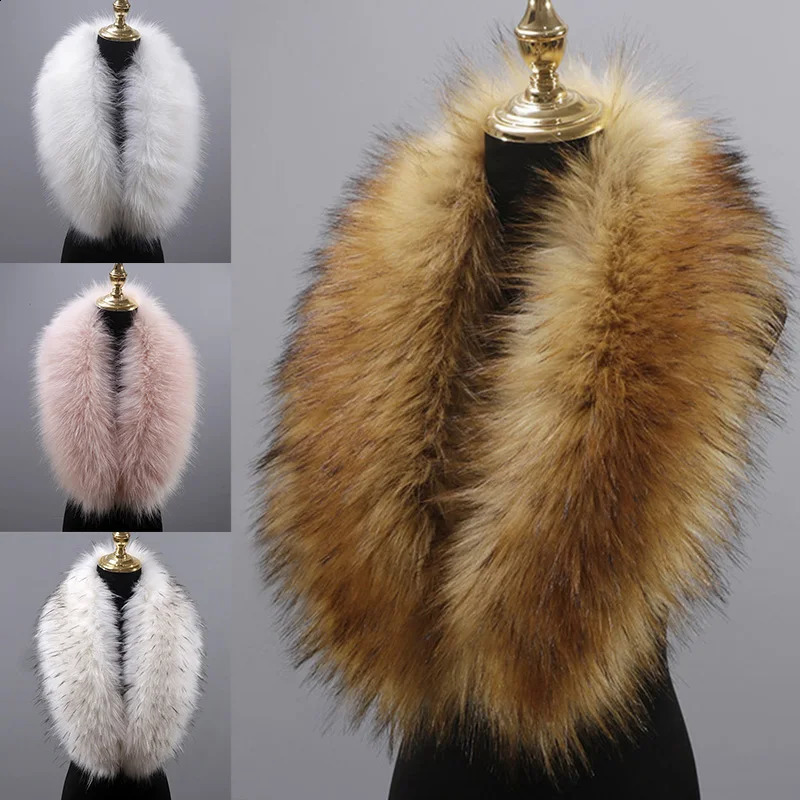Large Faux Fur Collar Fashion Fluffy Trim Strip Winter Warm Plush Fake Collar Scarf For Parkas Down Coat DecorShawl Wrap Scarves250910