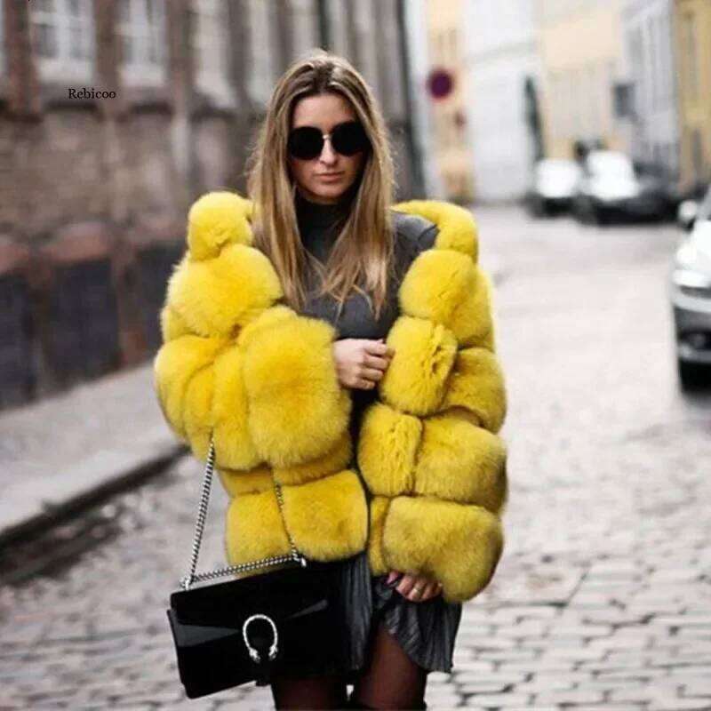 Designer Clothing 2025 Sexy Club Autumn Winter Women Coats Faux Fur Thick Warm High Quality Hooded Patchwork Jacket Imitating Fox Hair Women's Cl