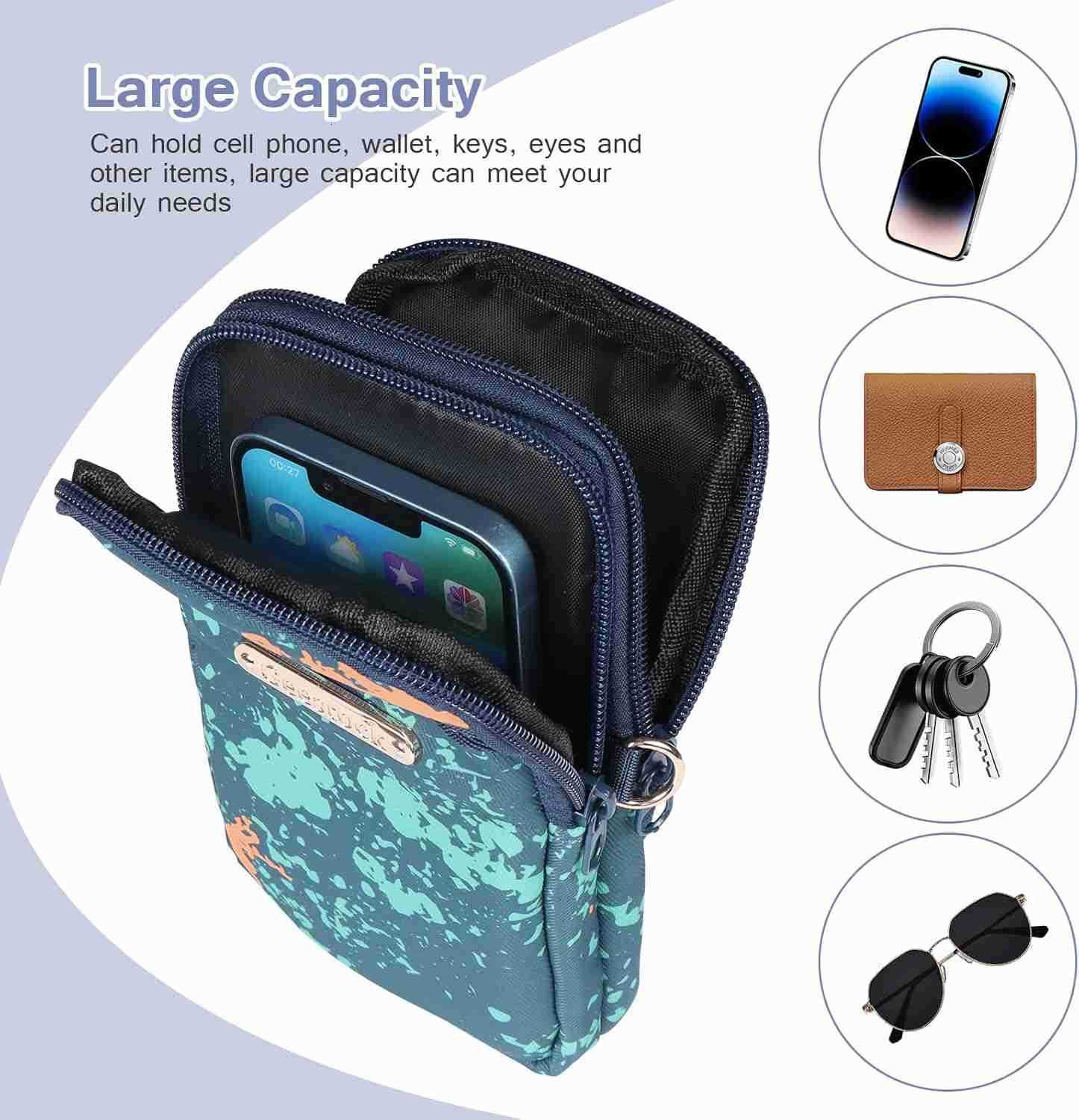 Cell Phone Purse Small Crossbody Shoulder Holsters Bags with Arm Bands Phone Key Pouch Holder for Running Walking Hiking Biking Blue PaintW250910