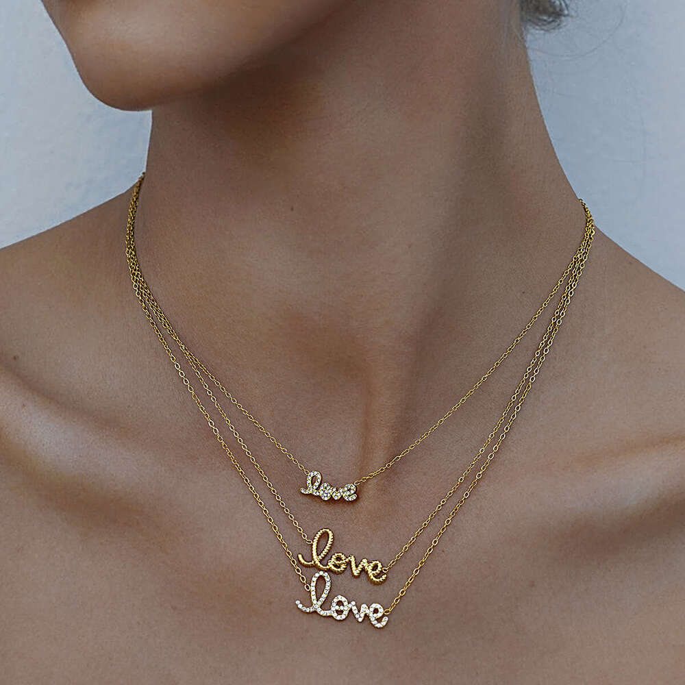 Necklace Luxury Designer Jewelry for women "love" Stainless Steel plated with gold Zircon inlay men Necklaces Festival and Holiday gifts