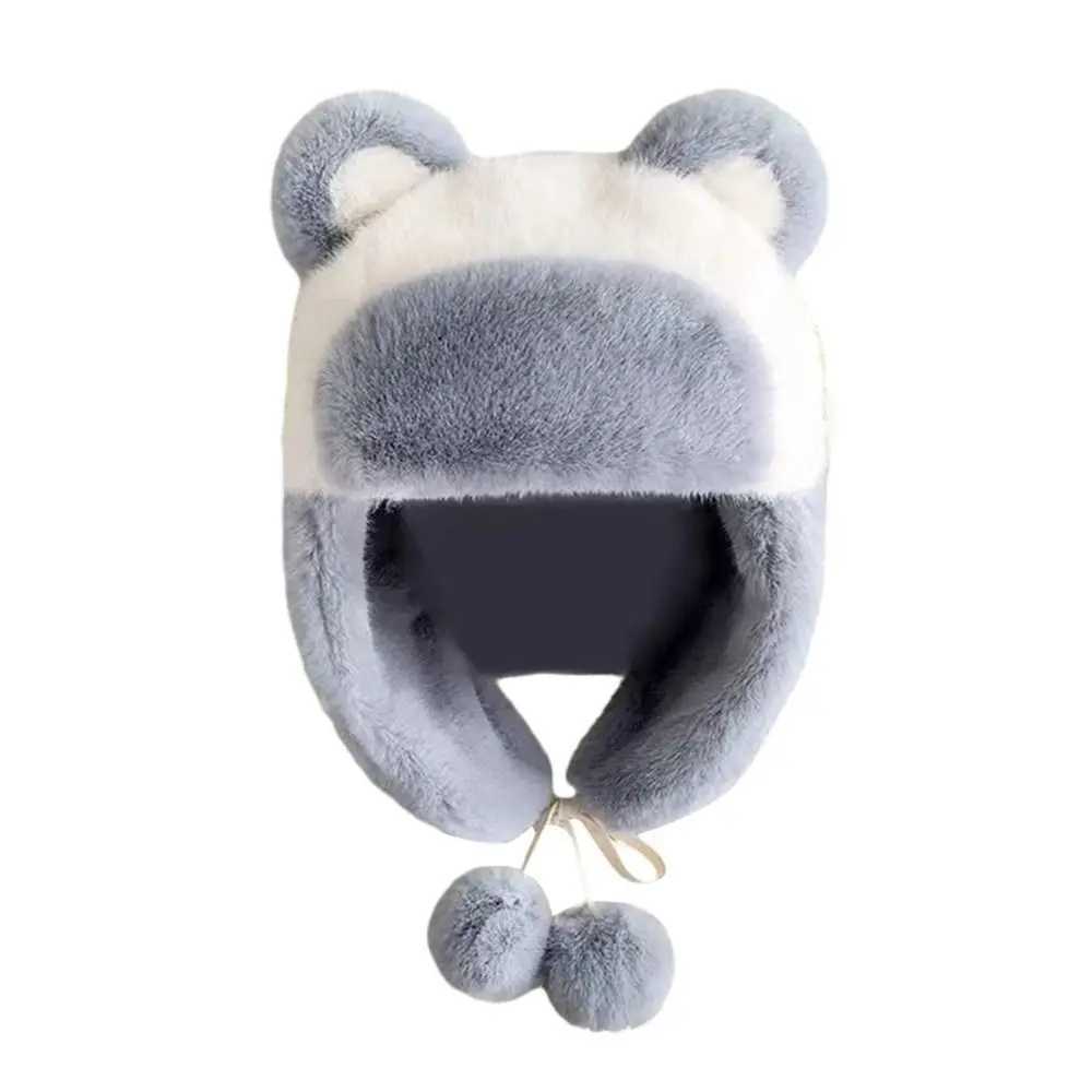 Outdoors Plush Bomber Hat Warm Thick Ushanka Fur Hat Panda Ears Cute Ski Russian C for Men WomenXJ250910