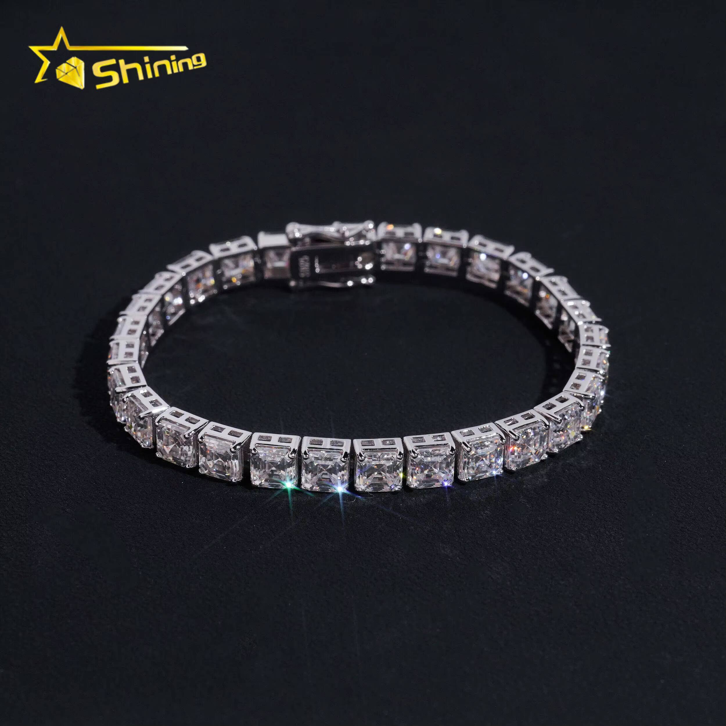 Asscher Moissanite Chain Sterling Silver 925 Moissanite Pass Diamond Tester Luxury Fancy Cut Moissanite Hip Hop Jewelry