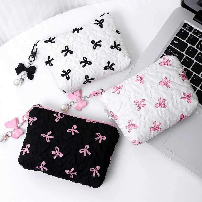 Cute Pink Bow Makeup Bag Mini Storage Case for Lipstick Card Sanitary Napkin Holder Womens Cosmetic PouchXJ250910