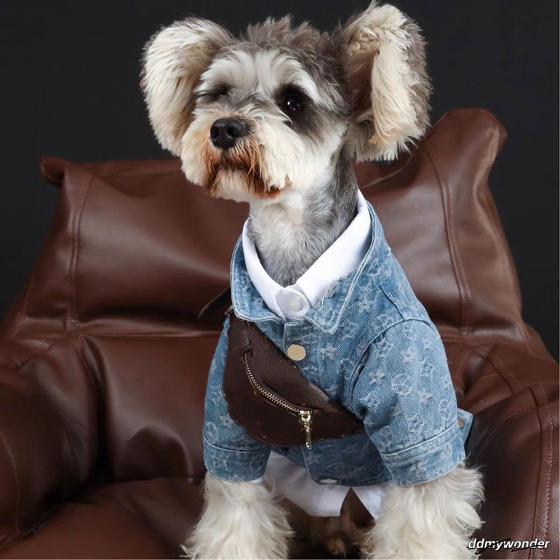 Fashionable Denim Dog Lapel Jacket, Water Washed Emed Pattern Suitable For Small Medium-Sized Dogs To Wear All Year Round, Hine Washable XL A604