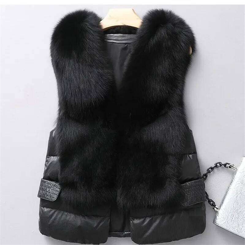 New Autumn Short Down Jacket Women Iimitation Fox Fur Female Winter Wear Vest Outcoat Waistcoat Sleeveless Coat