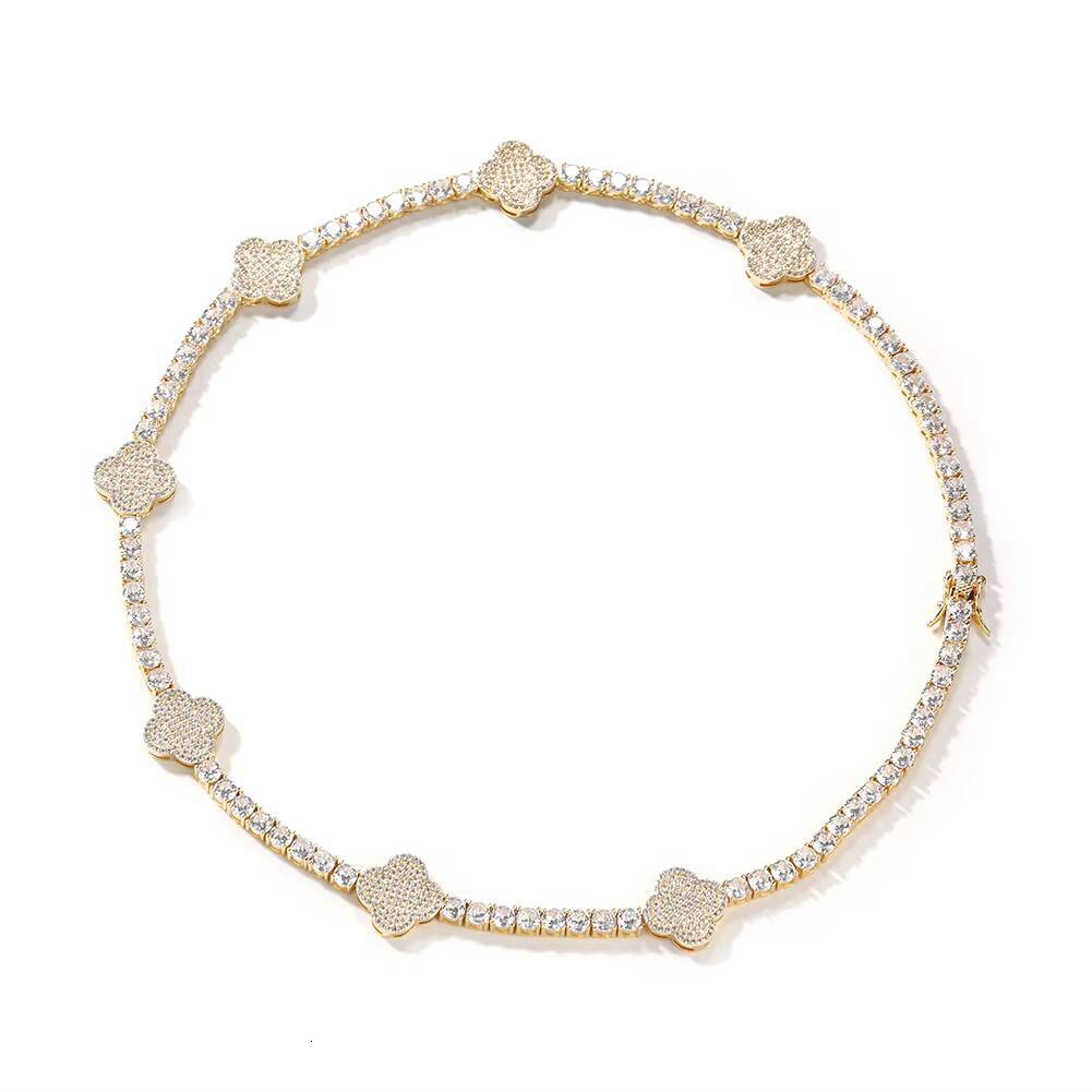 UWIN Big 15mm 4 Leaf Clover Necklace 18K Gold Plated 5A CZ Crystal Clover Flower Tennis Chain Bracelet Necklace