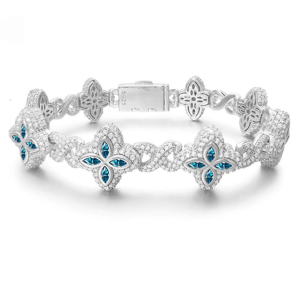 15mm New Marquise Flower Design Colorful Sliver Hip Hop Jewelry Iced Out Cuban Link Moissanite Bracelet