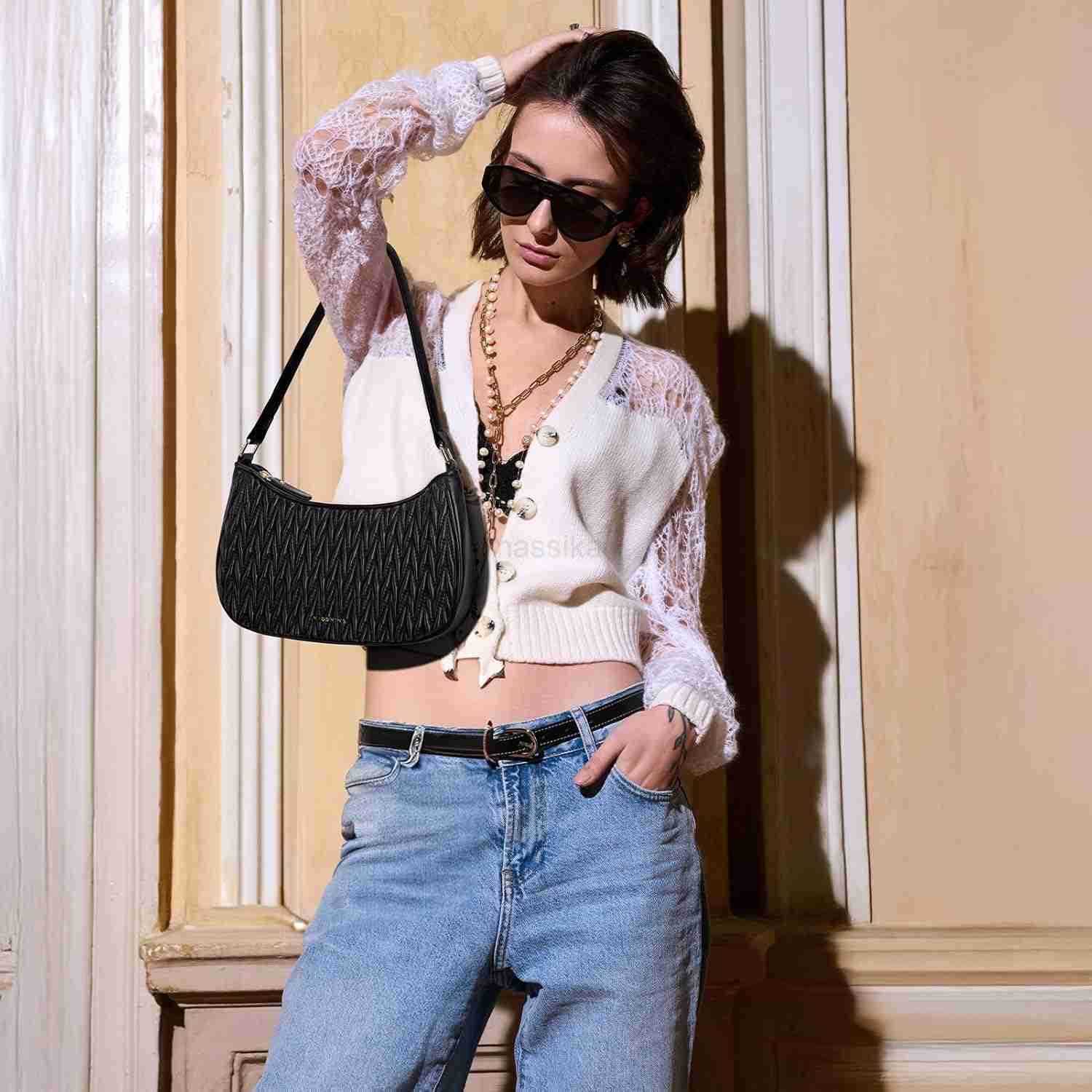 Shoulder Bag for Women Small Purse Trendy Clutch Hobo Bag Vegan Leather Mini Handbag with Zipper Closure M250910