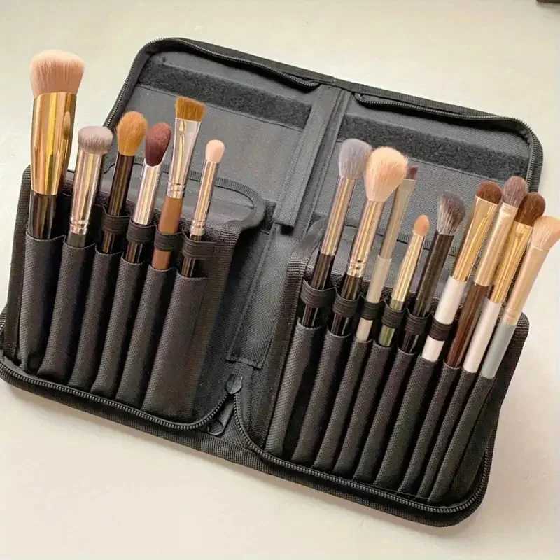 15 Slots Folding Cosmetic Brush Case with Zipper Women Cosmetic Brushes Storage Bag Female Travel Makeup Tools Holder OrganizerXJ250910