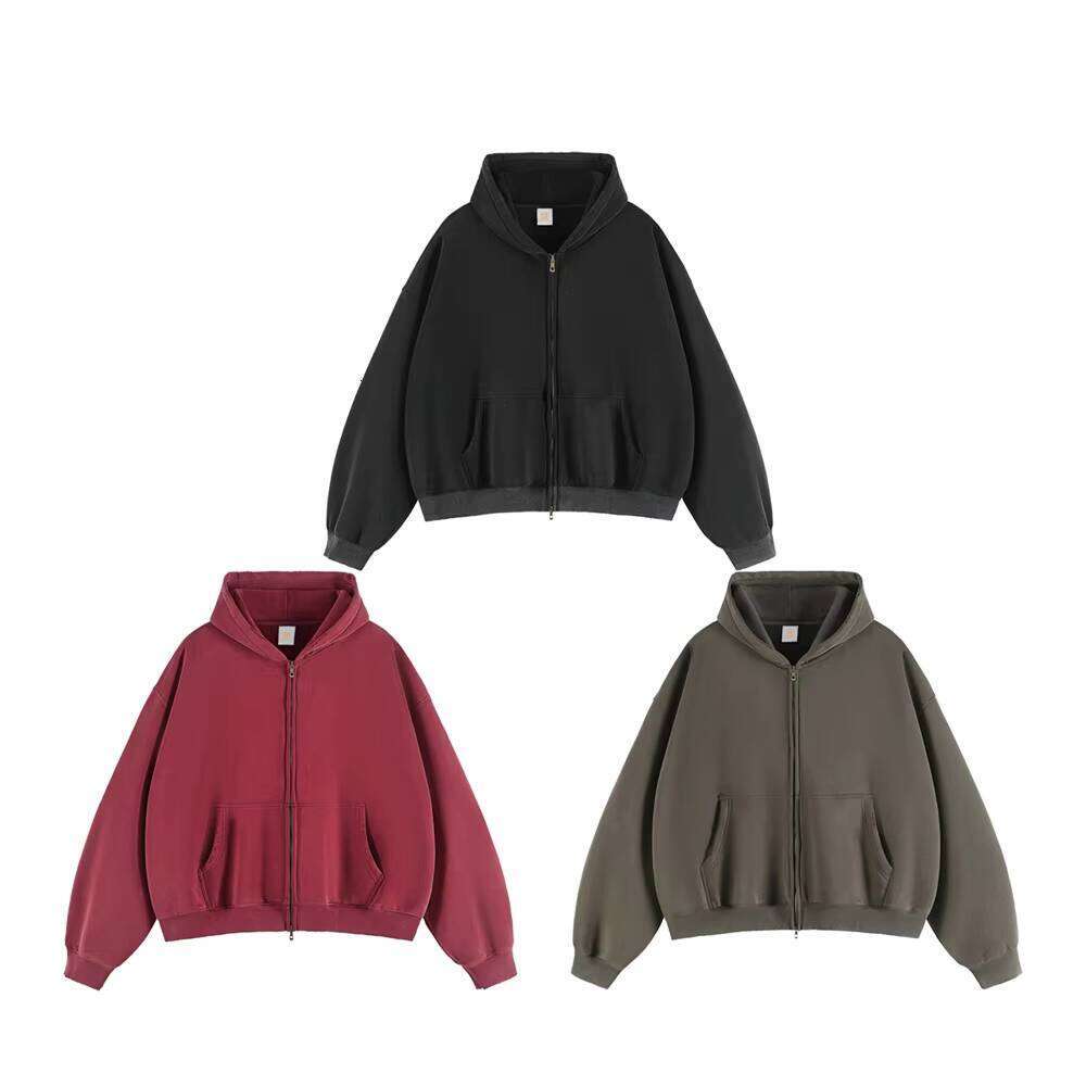 Vintage Washed Cotton Fleece Men's Oversized Heavy Zipper Hoodie