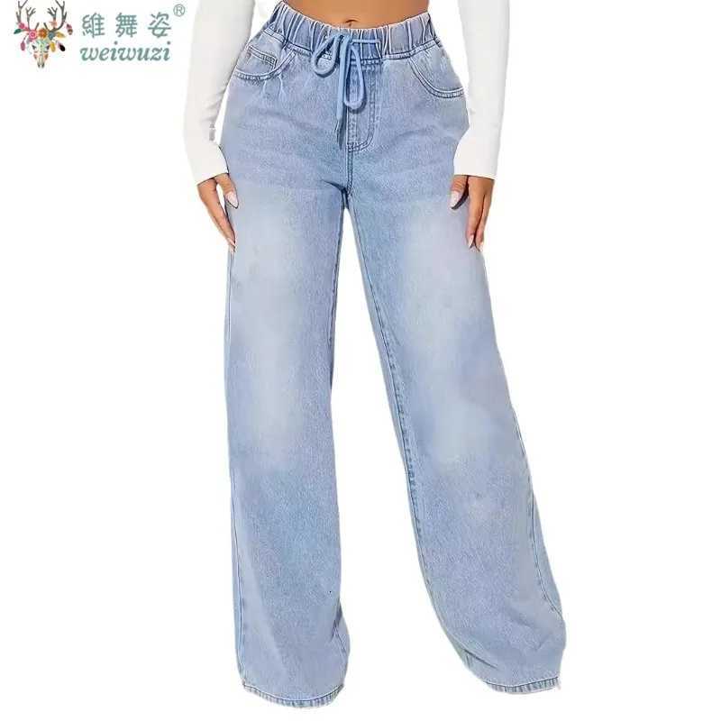 Wide Leg Denim Pants JEANS for Women Vintage FloorLength High Waist Pants Drawstring Practical Causal Streetwear Wash Trousers Z250910