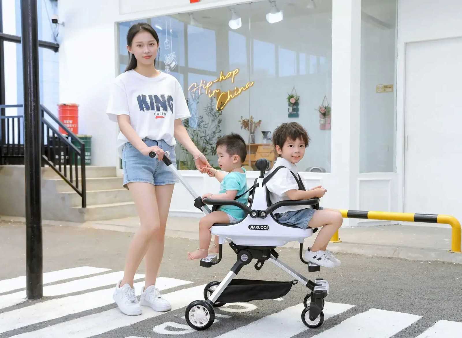 Lightweight Twin Stroller Portable Outdoor Push Twin Cart High View Four Wheel Twin Stroller with Parasol Foldable Baby Carriage W250910