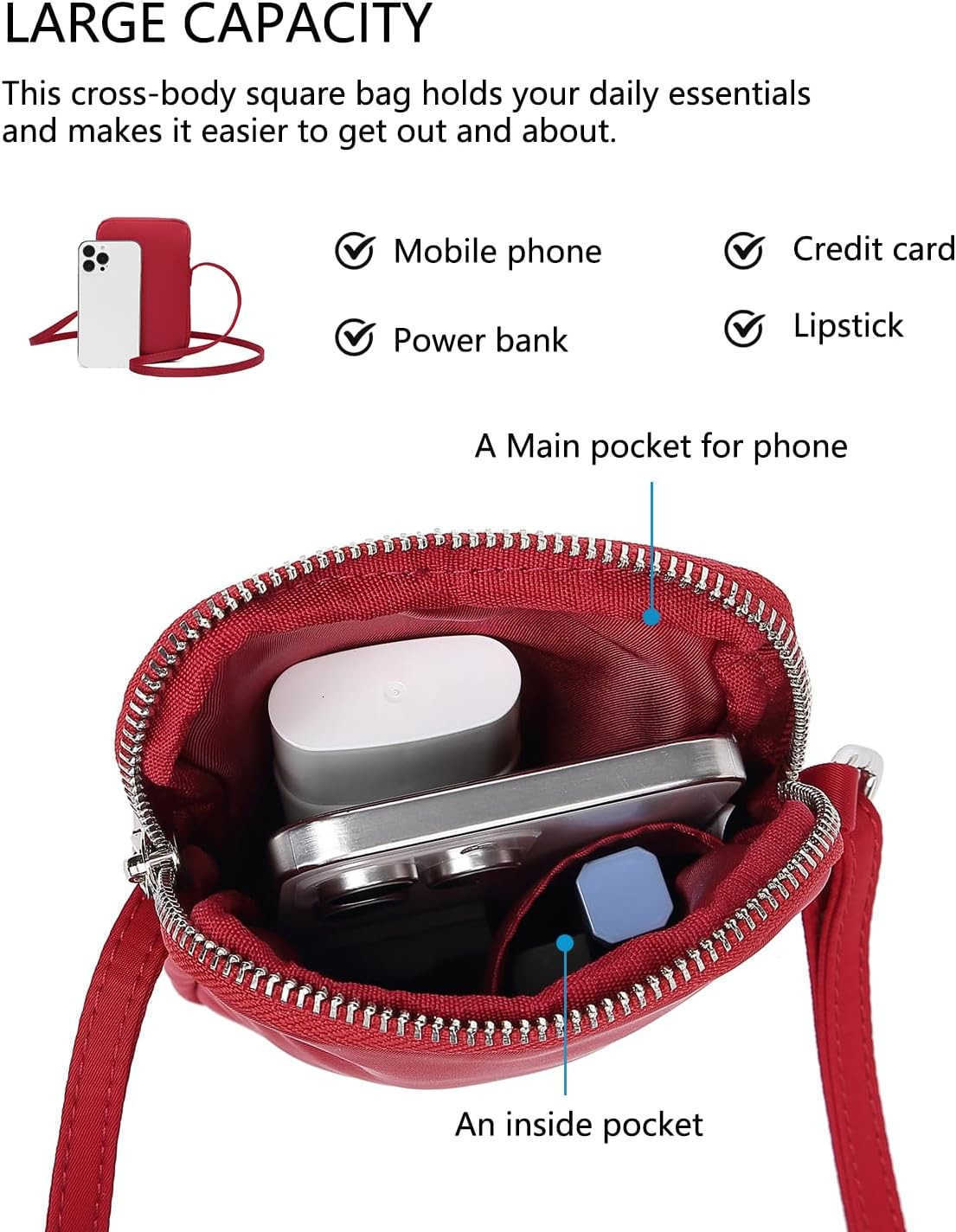 Small Crossbody Purse Zipper Cell Phone Bag Mini Shoulder Purse Wallet Smart Phone Wallet with CARD Solts Z250910