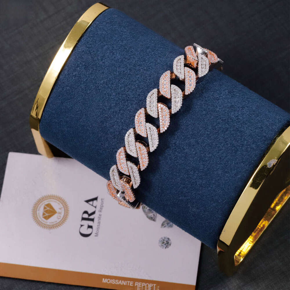 Hot Sale 2 Tone color 13mm S Sier Hip Hop Rapper VVS Moissanite Dia Cuban Bracelet