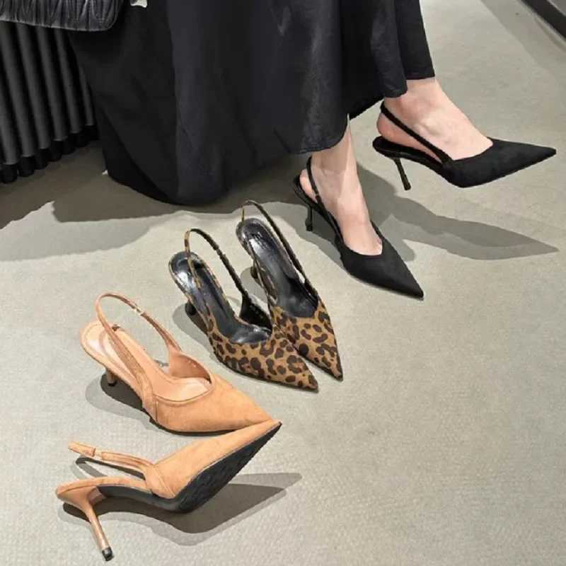 2025 Summer Ladies Shoes Slipon Womens High Heels Sexy Leopard Print Office Career New Dress Party Pumps Pointed Toe Sandals W250910