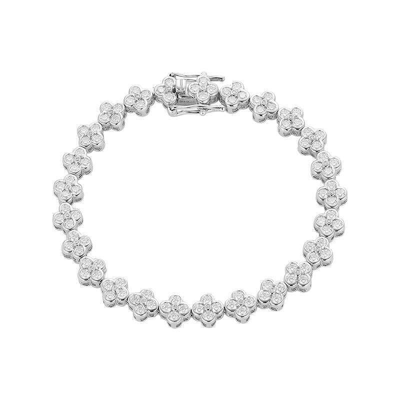 High Quality Sterling Sier Full Lucky Four Leaf Jewelry Gold Plated Clover Moissanite Bracelet for Women