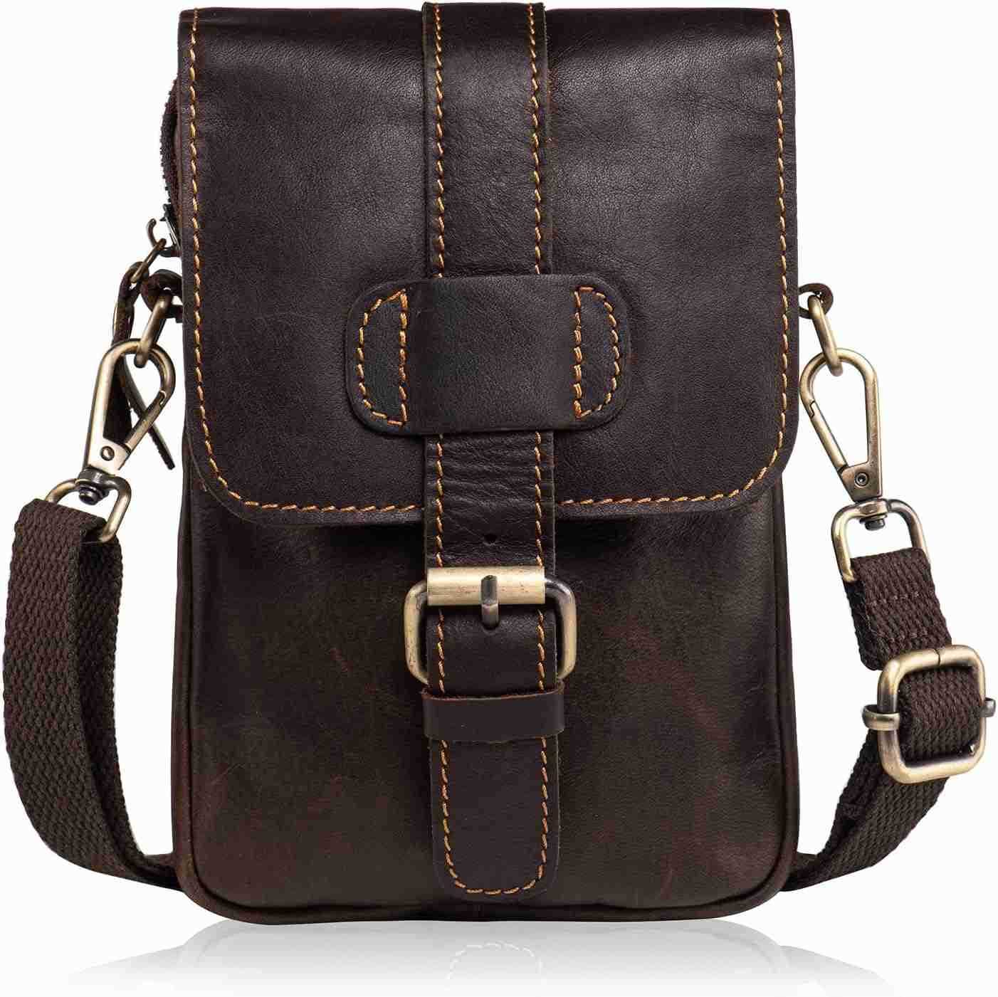Genuine Leather Phone Pouch for Belt Small Men Bag Crossbody Purse Cell Phone Holster Holder Case with Belt Clip Fits for iPhone 16 Pro Max 15 Pro Max