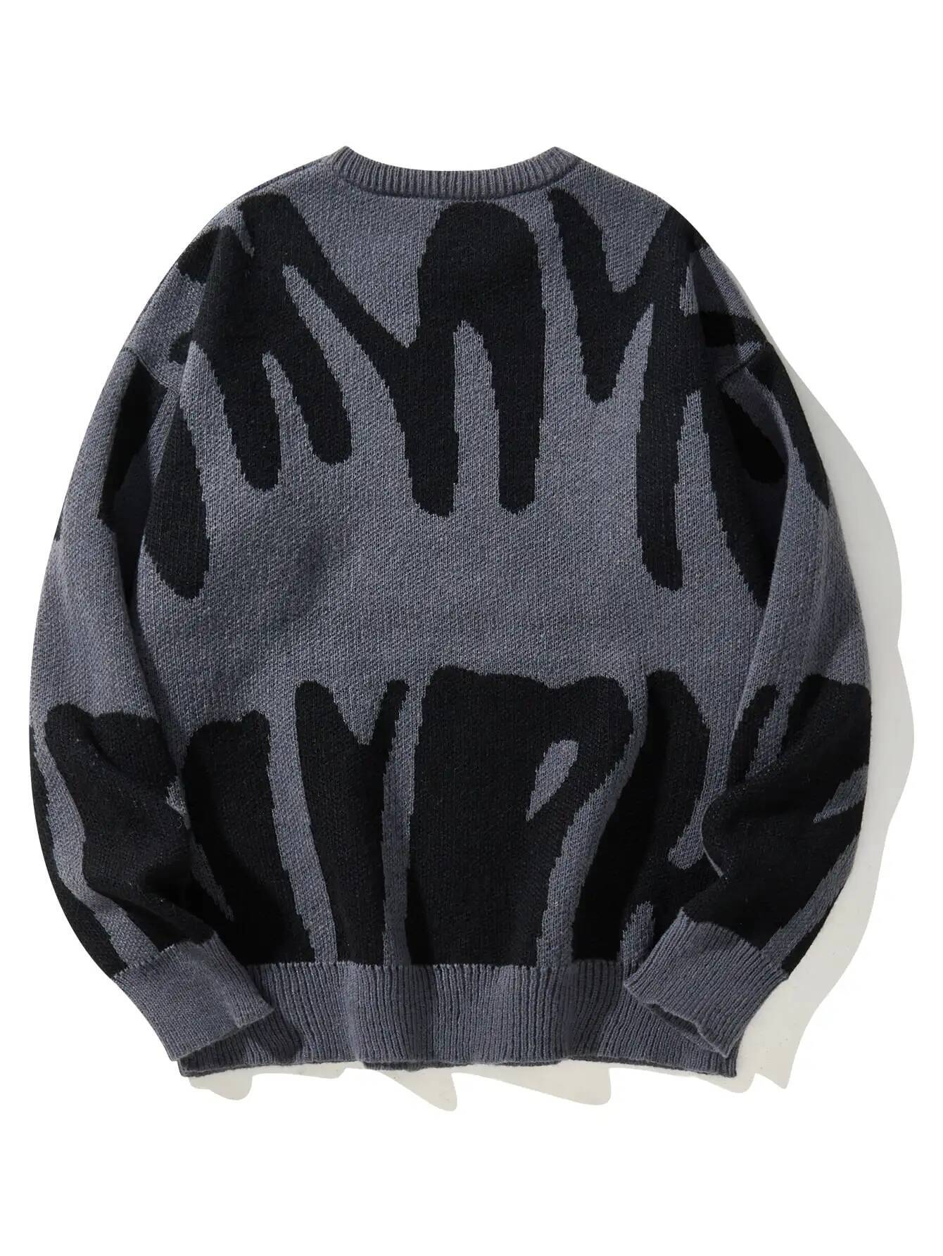 New Popular Autumn Winter Irregular Jacquard Pattern Sweater Casual Round Neck Contrast Color Knitted Men's Pullover dongdumaoyi