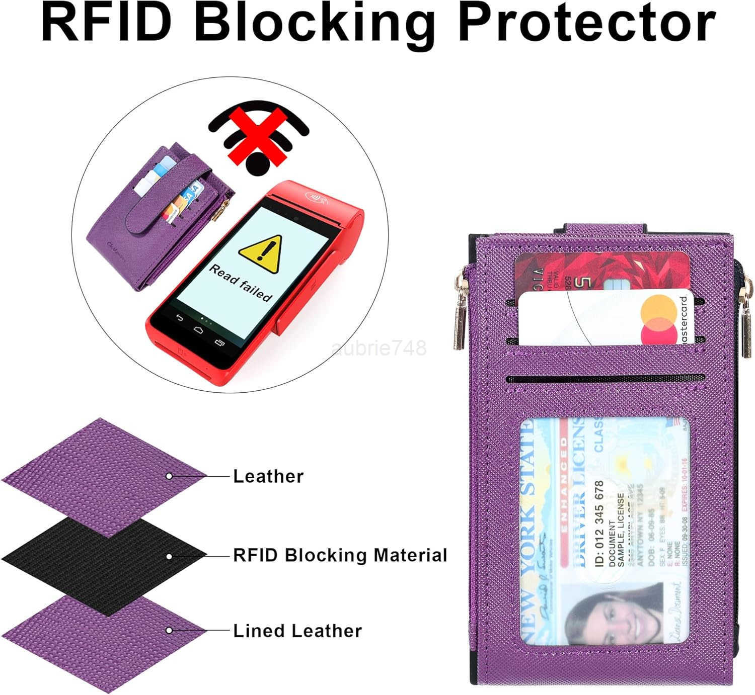 Womens RFID Slim Card Holder Wallet Thin Bifold with MultiCard Case Zipper Coin Pocket Purse Deep PurpleZ250910