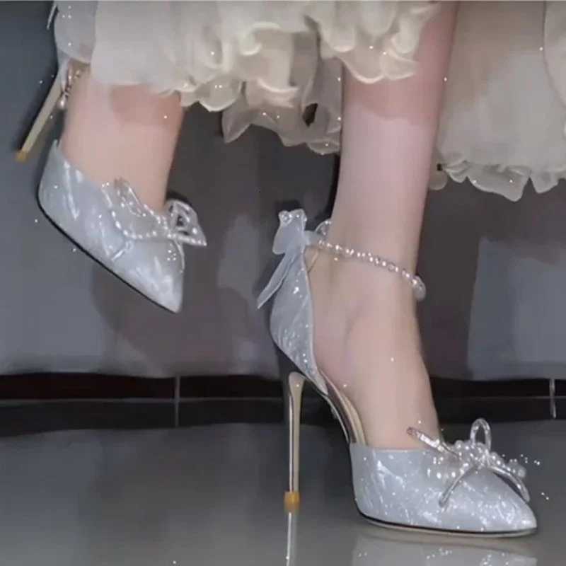 Bridal Wedding Shoes Women Pumps Crystal Bowknot Satin Sandals 2025 Summer Transparent Shoes High Heels Party Prom Shoes W250910