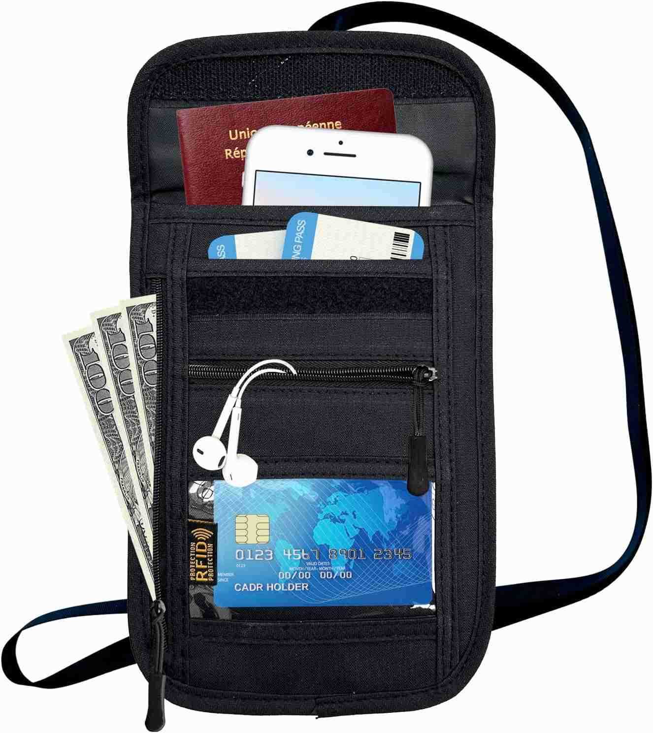 Blocking Travel Neck Wallet Pouch and Passport Holder Travel Neck Pouch Passport Holder for Women Men BlackZ250910