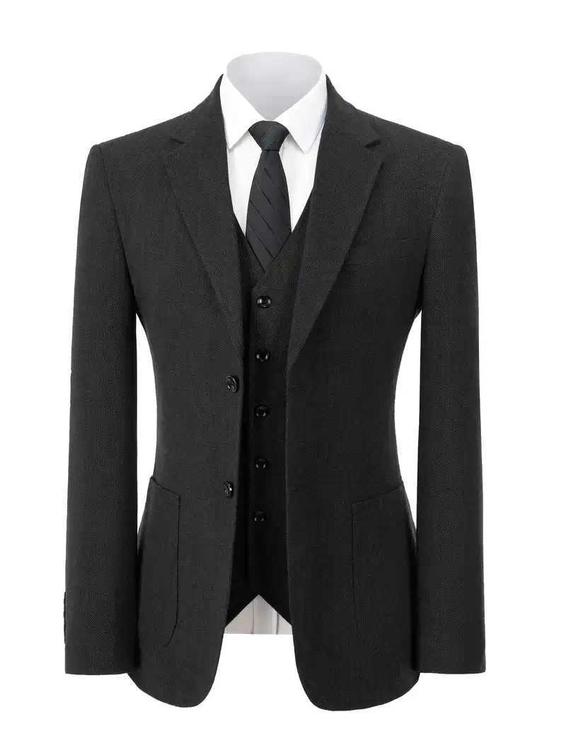 Elegant 3pcs Mens Tweed Suits Wool Blend Herringbone Western Vintage Wedding Formal Events JacketVestPants W250910