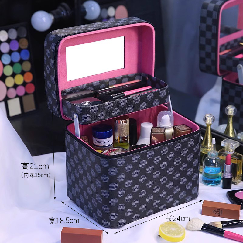 Free shipping designer bag Makeup bag for women portable large capacity new high-end cosmetics storage box with mirror black white