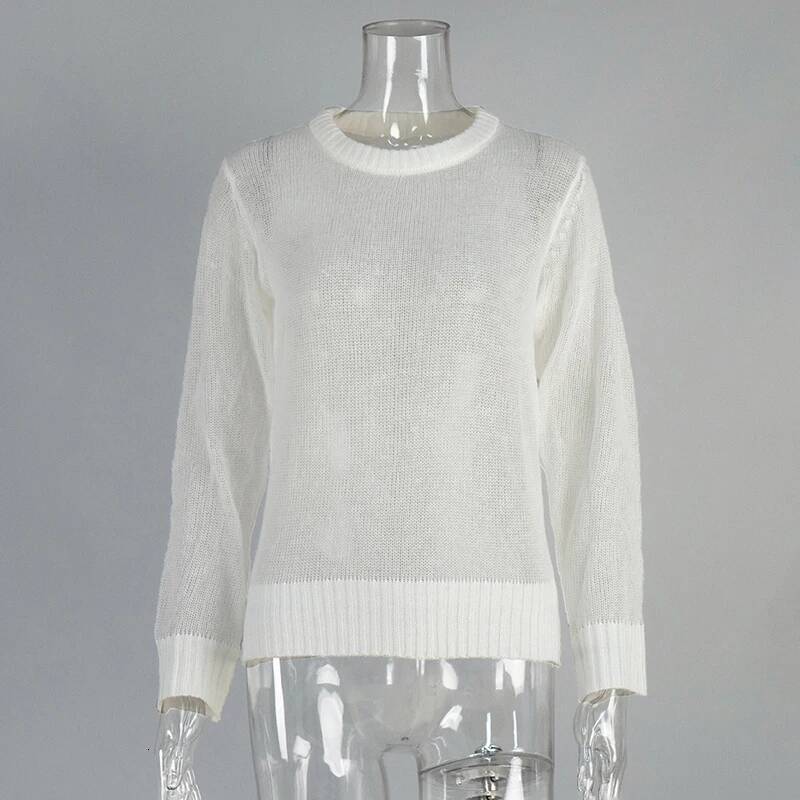 Tornova Mohair Knit Women's Long Sleeves O-Neck Pullover Sweater Lady Loose See Through Top Solid Casual Summer Fashion dongdumaoyi
