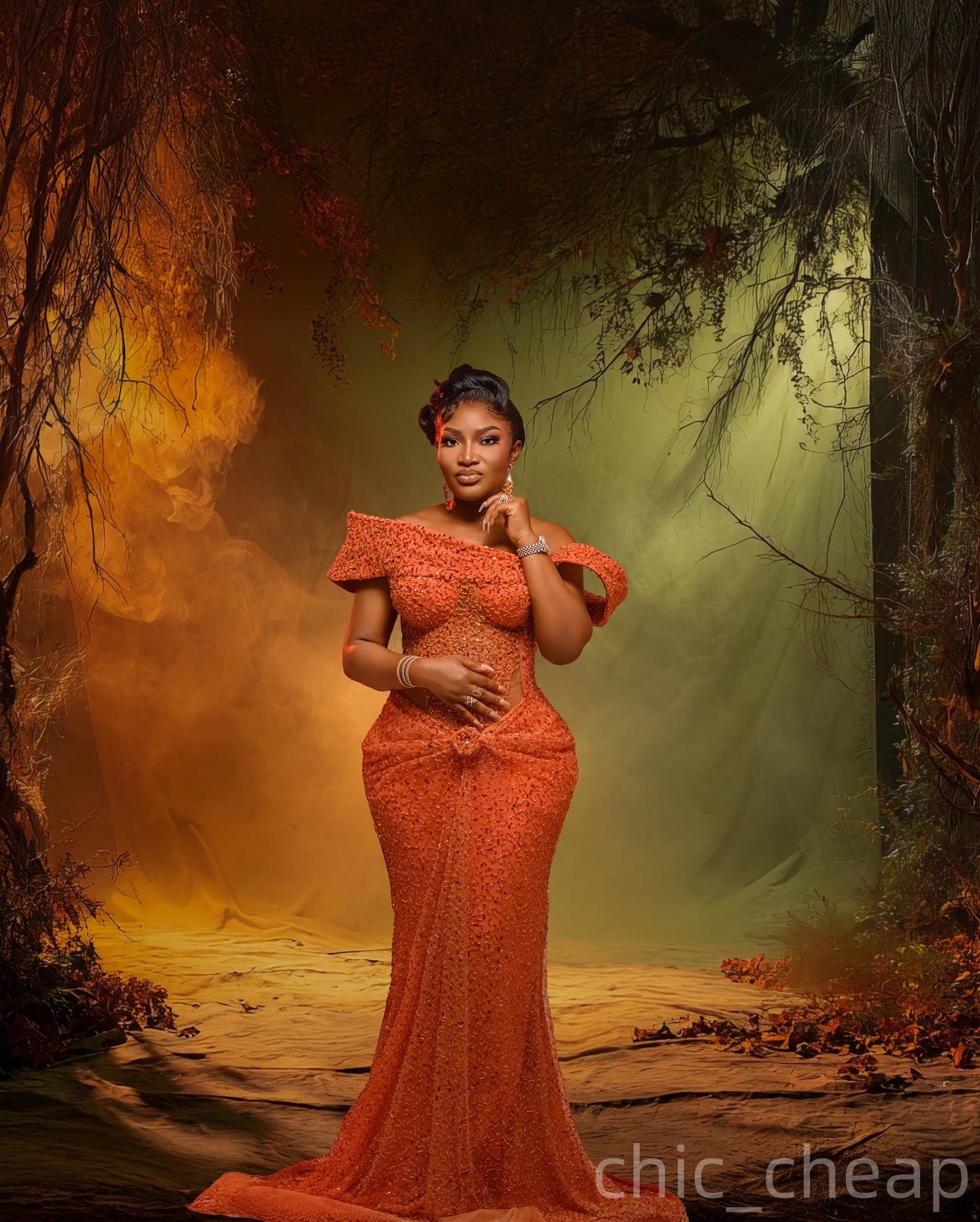 Orange Mermaid Prom Dresses 2025 Off Shoulder Sequined Evening Formal Party Second Birthday Engagement Gowns Plus Size Dress For Special Occasions