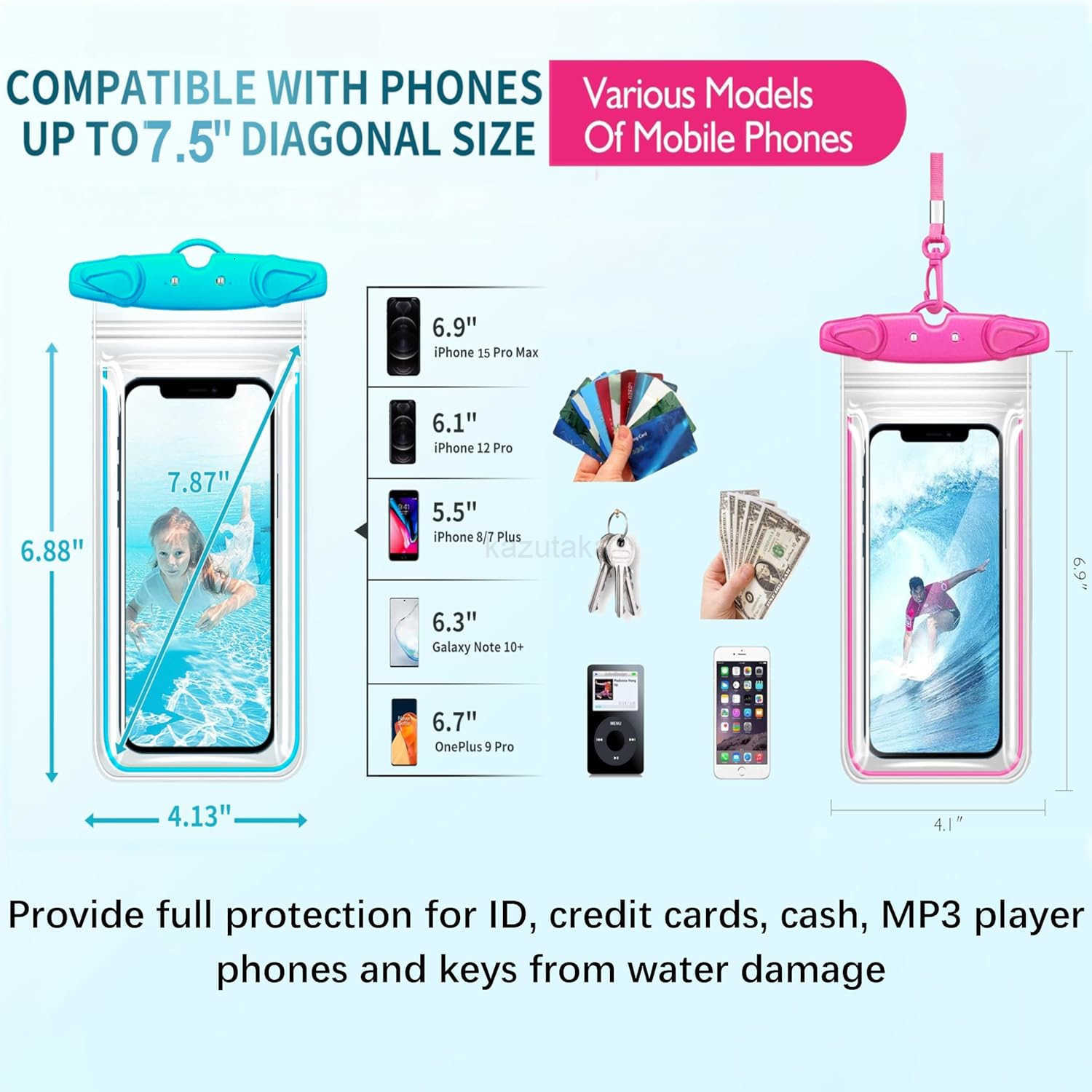 Universal Waterproof Phone Pouch 4 Pack Waterproof Phone Case Dry Bag with Neck Strap Luminous Ornament for Water Games Protect iPhone 16 15 14 13 Pro