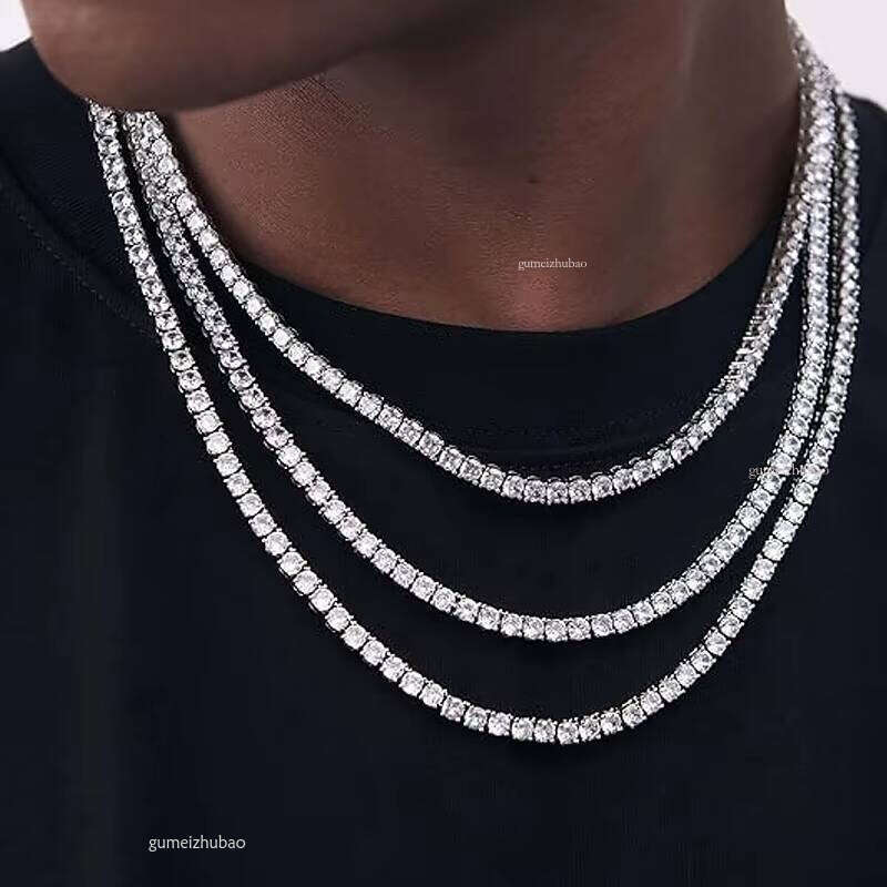 Sier Gra VVS Moissanite Tennis Chain 2mm 3mm 4mm 5mm Necklace Bracelet Men and Women Hiphop Jewelry