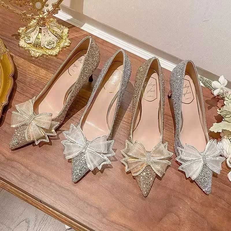 High Heels Women Wedding Shoes Bride Gold Heels Luxury Designer Elegant Party Sandals Dress Banquet Sequins Sandalias De Tacn W250910