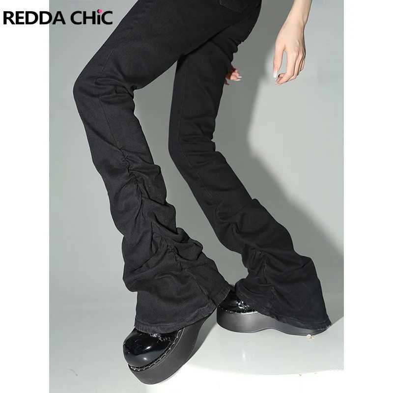REDDACHiC Stacked Flare Jeans Women Black Trousers Goth Retro Solid Stretch High Rise Boot Cut Pants Japanese Korean Y2k Fashion Z250910