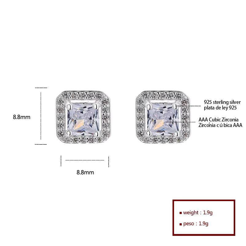 Minimalist Large White Zircon Silver Glitter Square Geometry Diamond Earrings for Women