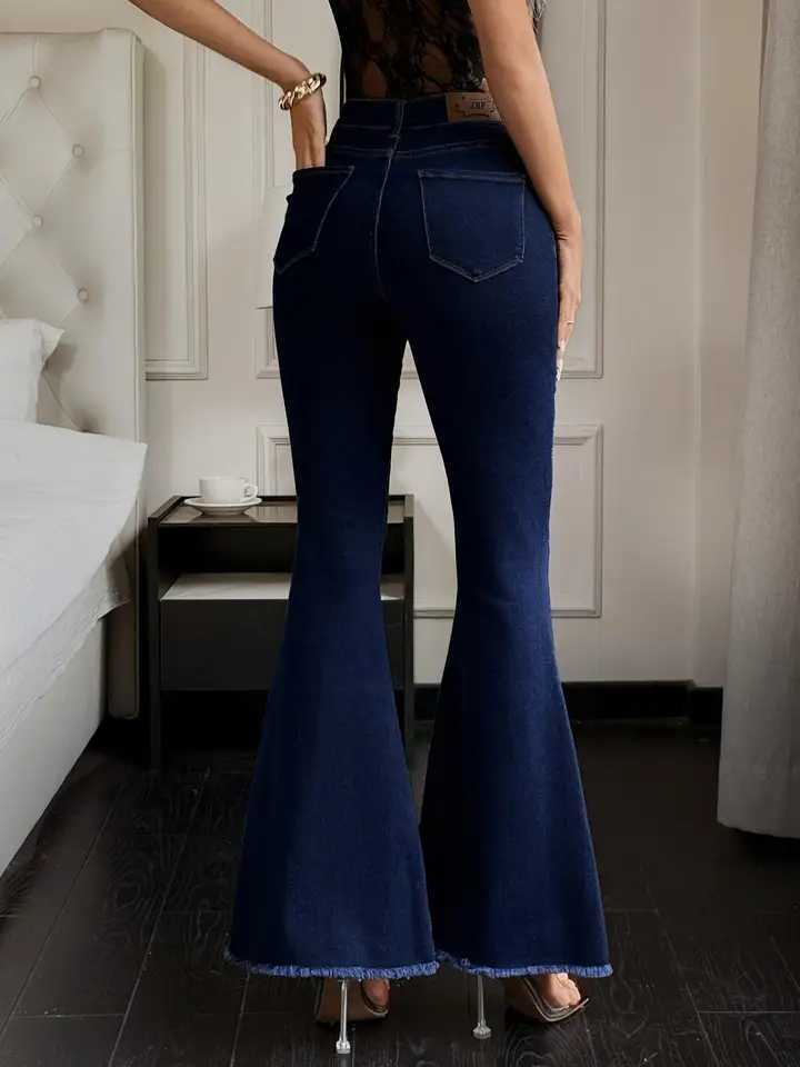 Women High Waist Flared Jeans Bell Bottom Stretch Denim Pants Trendy Slimming and Elongating Fit for Casual and Party Wear Z250910