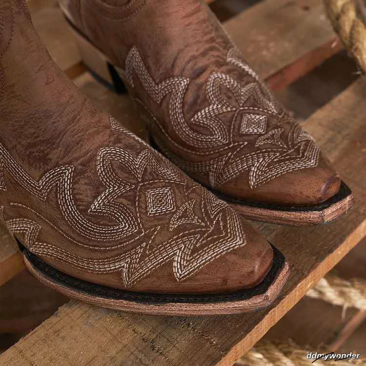 Faux Mujer Embroidery Botas Leather Cowboy Ankle For Women Wedge High Heel Snake Print Western Cowgirl Boots ddmywonder ddmywonder