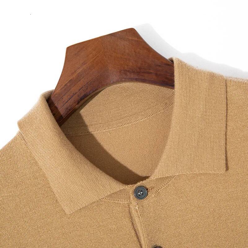 Summer Classic Men Knitwear Silk Wool Blend Sweater Pullover Polo Neck T-Shirt Short Sleeved Cool High-Quality Clothing Tops dongdumaoyi