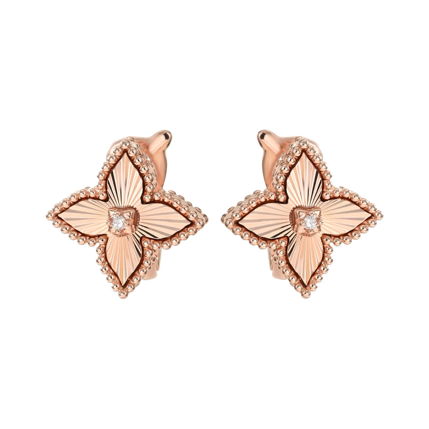 Rose gold genuine gold electroplated light luxury ear buckle temperament versatile classic old flower clover earrings for women