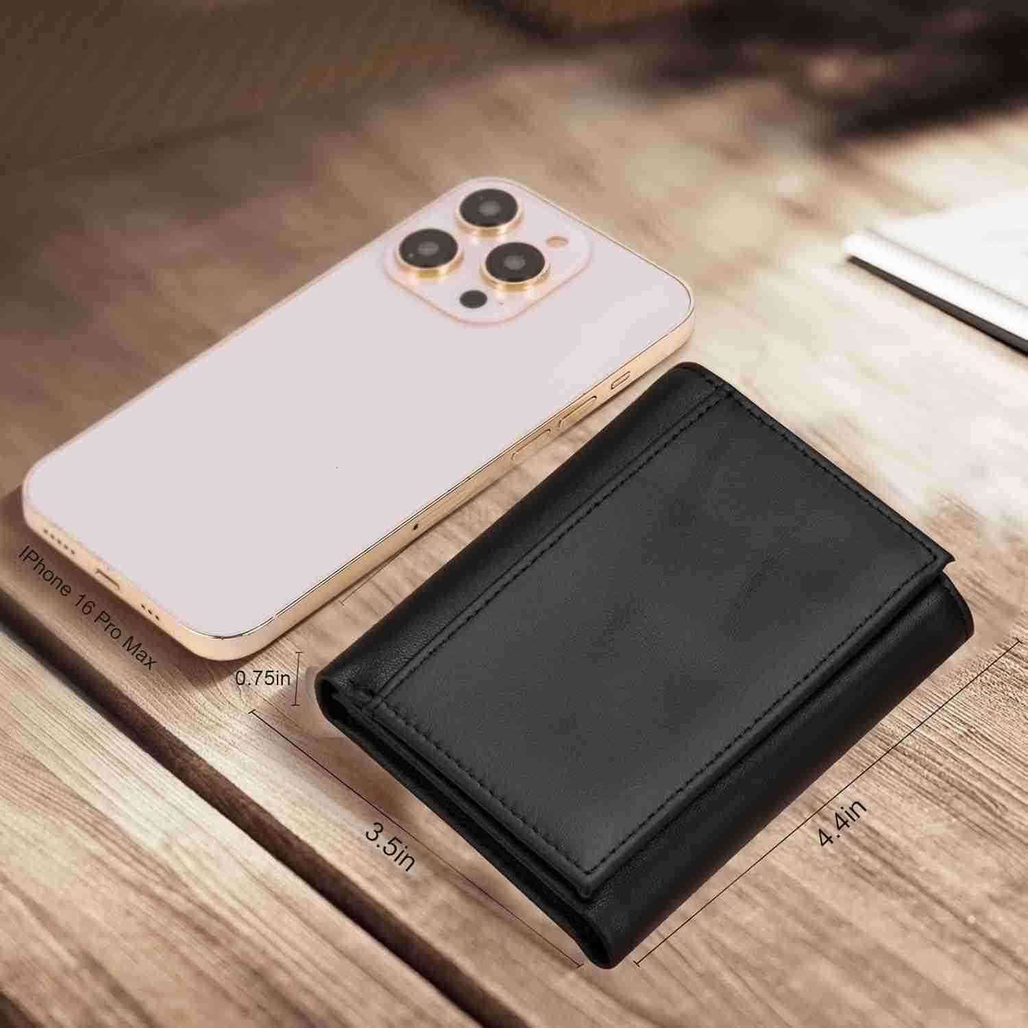 Mens Leather WalletRFID Blocking Genuine Leather Wallet for MenTrifold Wallet with 3 ID Windows blackZ250910