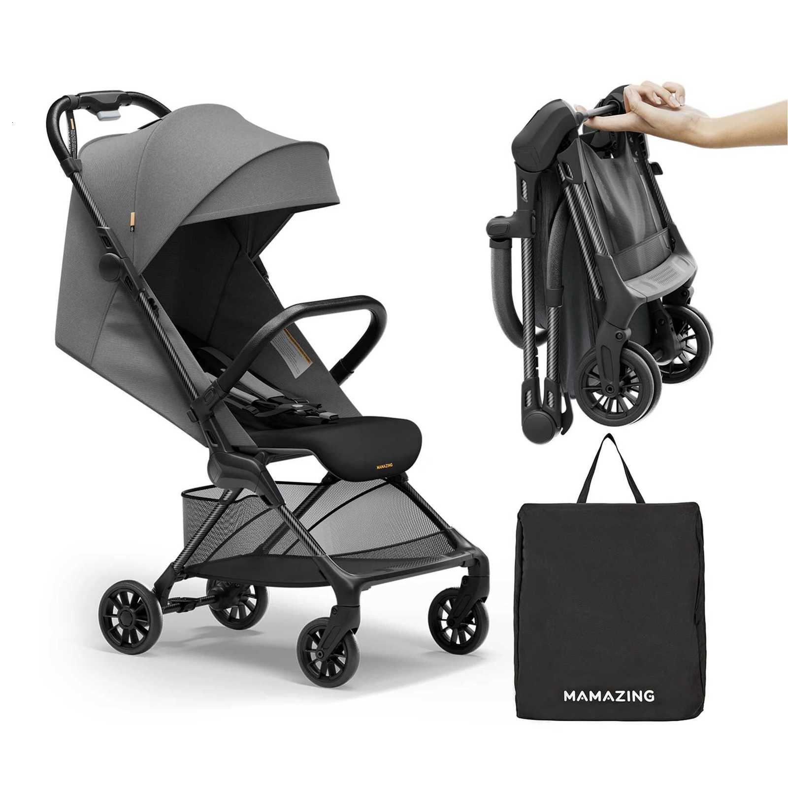 UltraLightweight Travel Stroller 99lbs Carbon Fiber Frame UPF50 Canopy 5Point Safe BeltMAMAZING Ultra Air X Black W250910
