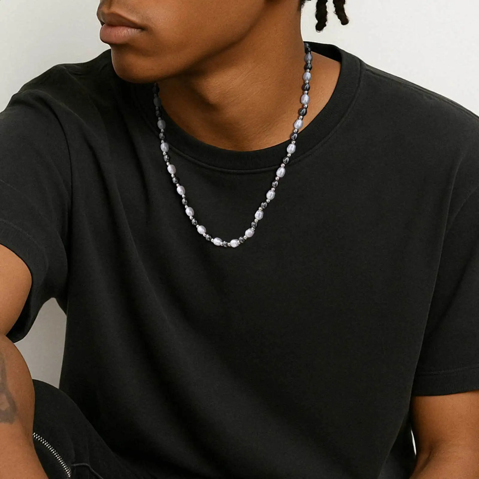 Pearl Bead Necklace for Men BoysNatural Hematite Beaded CollarsHip Hop Simple Jewelry Gifts250909
