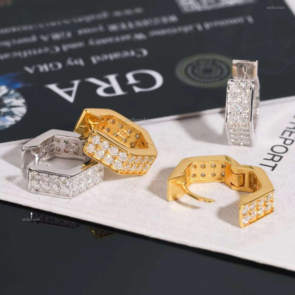 Unique Design Pentagram square Earring Stud Pave Moissanite in Sterling Sier Men Jewelry
