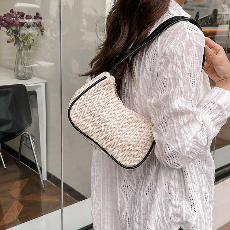 Summer Luxury Bag Straw Bag For Women New Free Shipping Vintage Designer Bag Color Block Handbag Versatile Underarm Woven Bag Trendy