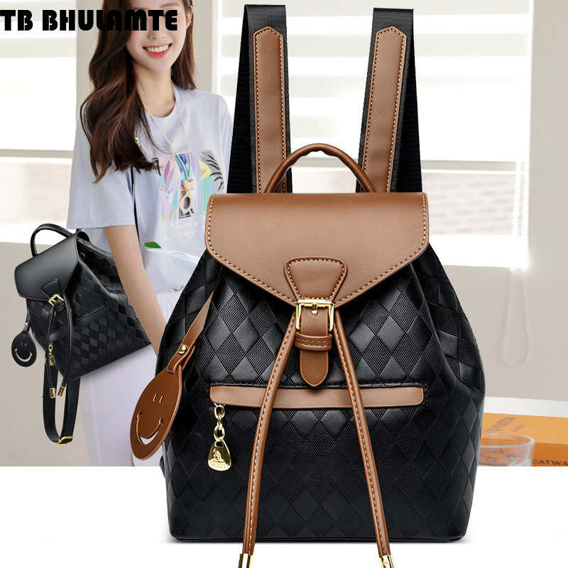 Free Shipping Designer Bag Luxury Bag Backpack For Women 2025 New PU Retro Color-block Women's Shoulder Bag Soft Leather Fashion Bag College Stud