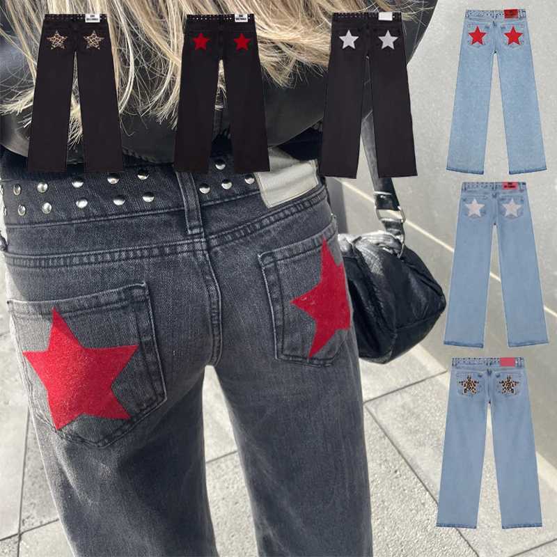 Star Print High Waited Street Harajuku Baggy Jeans Women 2025 New Vintage FivePointed Clothing Casual Straight Denim Pants Z250910