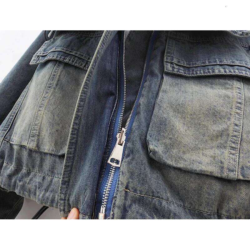 Designer Clothing 2025 Winter Down Cotton Liner Denim Women Cowboy Outerwear Loose Short Vintage Blue Hooded Big Pocket Jeans Jacket Coat Female