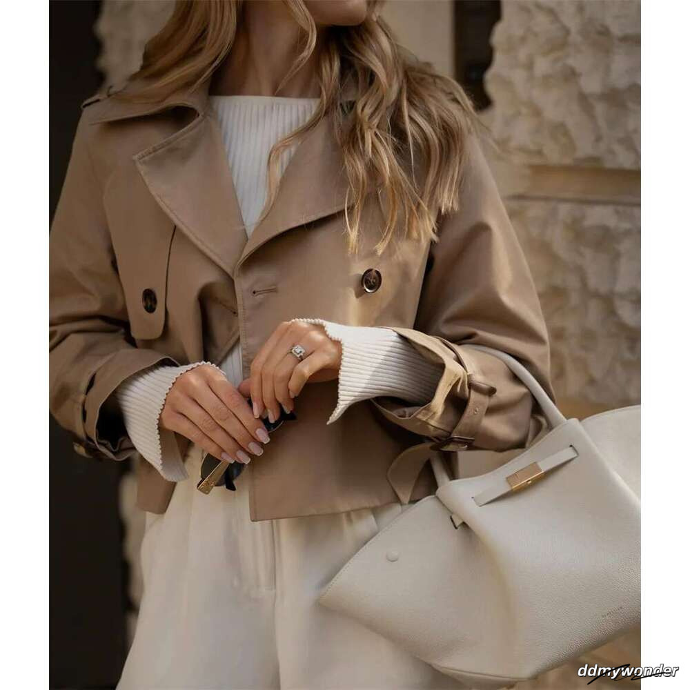 Designer Clothes Ladies Vintage Cropped Trench Spring Autumn Jacket Women Streetwear Double Breasted Long Sleeve Top Female Chic Coat Outfits ddmywond